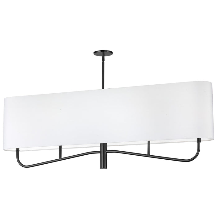 Lustre horizontal Eleanor de Dainolite avec abat-jour blanc, fini noir mat et 4 ampoules