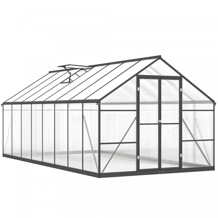 Outsunny Serre en polycarbonate, serre interieure en aluminium, gris fonce