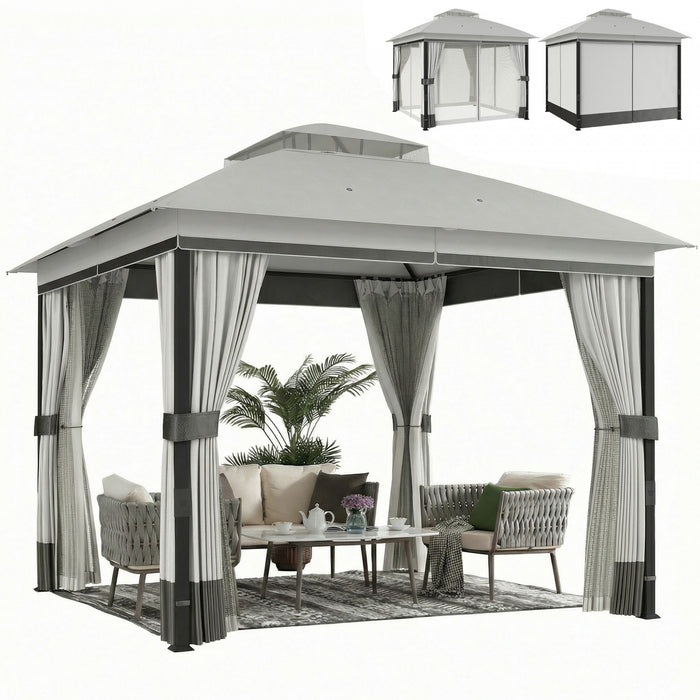 Outsunny Tonnelle de Jardin 3x3m, Toit Double UPF50+, Gris Clair