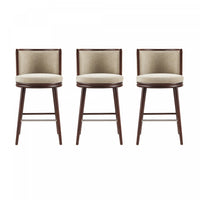 Tabouret de bar moderne en bois et tissu Evalyn, naturel - Lot de 3