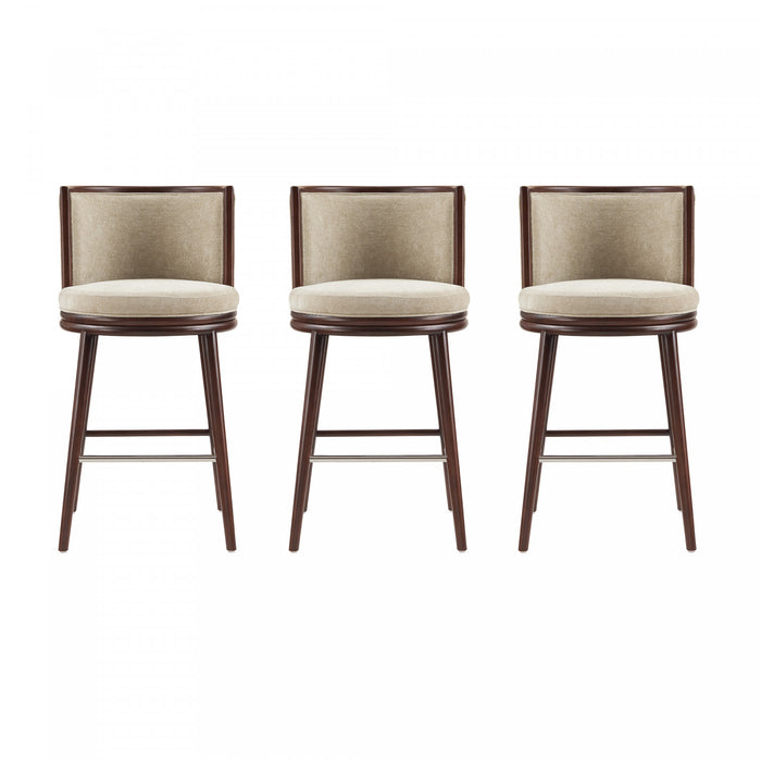 Tabouret de bar moderne en bois et tissu Evalyn, naturel - Lot de 3