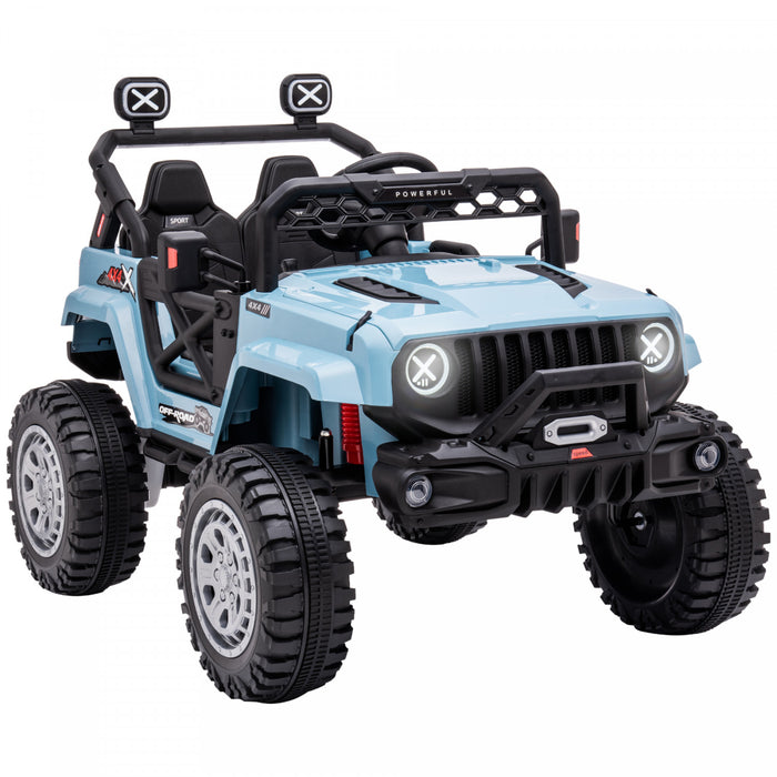 Aosom Camion 12v Pour Enfants Avec Telecommande, Voiture Pour Enfants A Piles Avec Lumieres Led, Jouet Electrique Avec Suspension A Ressort, Musique, Klaxon, 3 Vitesses, Bleu