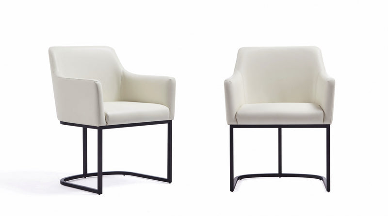 Fauteuil Serena en metal moderne et cuir vegetalien ivoire - Lot de 2