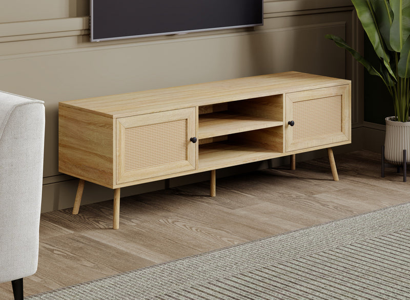 Meuble pour téléviseur avec 2 portes et 2 tablettes - apparence de bois naturel brun