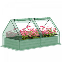Outsunny Lit De Jardin Sureleve Avec Mini Serre, Jardiniere D'exterieur En Metal Avec Couvercle, Pou