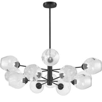 Lustre Abii de Dainolite en verre transparent, avec fini noir mat et 12 ampoules