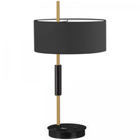 Lampe de table Fitzgerald de Dainolite avec abat-jour noir, fini noir mat et laiton vieilli, et 1 ampoule