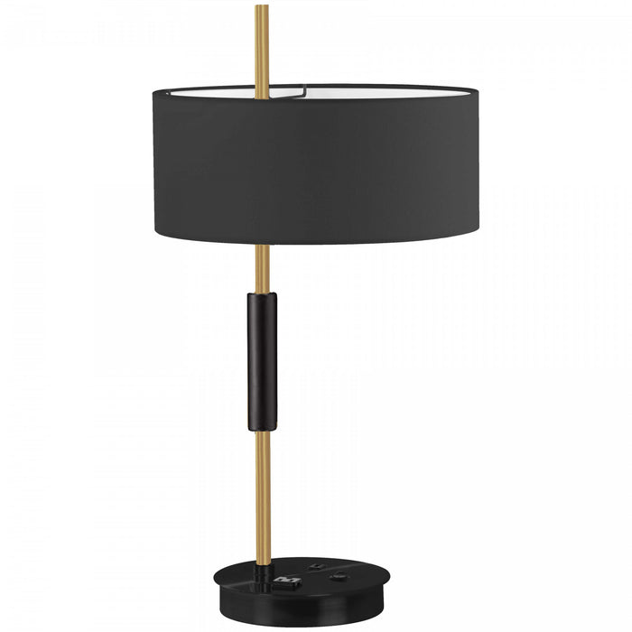 Lampe de table Fitzgerald de Dainolite avec abat-jour noir, fini noir mat et laiton vieilli, et 1 ampoule
