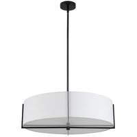 Luminaire suspendu Preston de Dainolite de 26 po de diamètre avec abat-jour blanc, fini noir mat et 4 ampoules