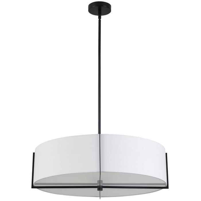 Luminaire suspendu Preston de Dainolite de 26 po de diamètre avec abat-jour blanc, fini noir mat et 4 ampoules