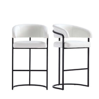 Tabouret de bar moderne Augusta en metal et tissu, blanc - Lot de 2