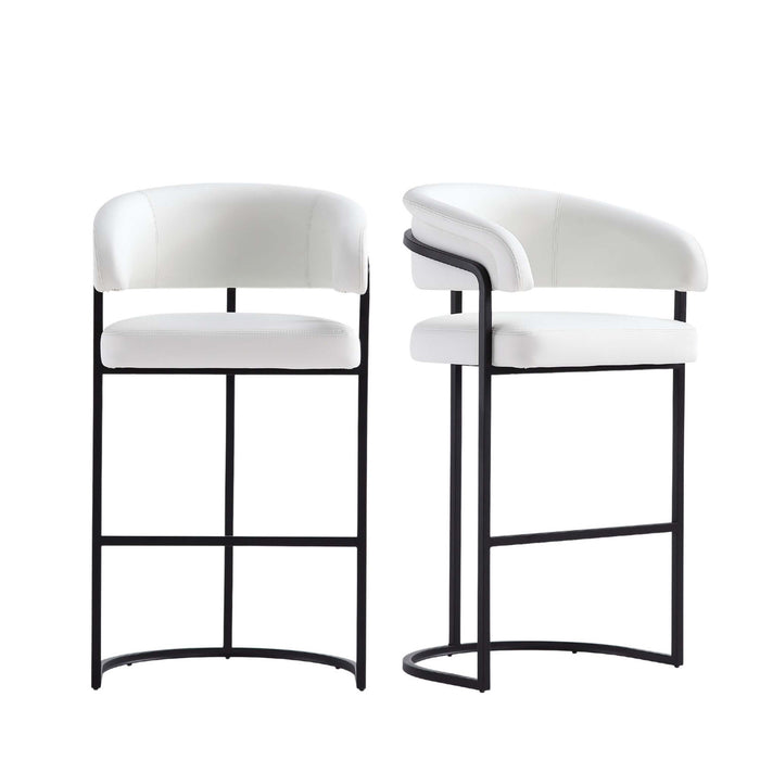 Tabouret de bar moderne Augusta en metal et tissu, blanc - Lot de 2