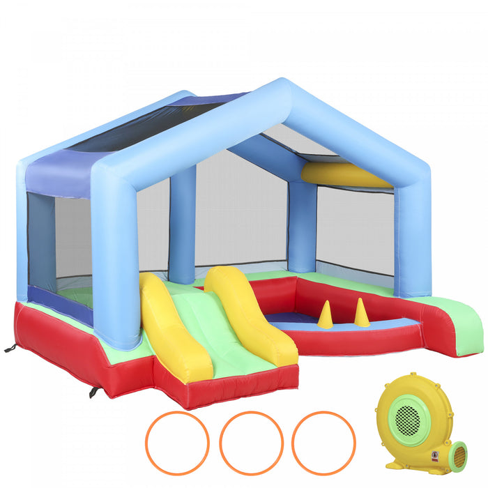 Chateau gonflable Qaba pour enfants avec toboggan, piscine a balles et jeu de lancer d'anneaux, souffleur inclus