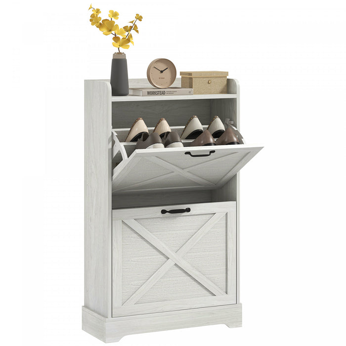 HOMCOM Armoire a chaussures avec 2 tiroirs rabattables, etageres reglables