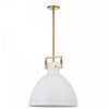 Luminaire suspendu de Dainolite avec abat-jour en métal blanc mat, fini laiton vieilli et 1 ampoule incandescente