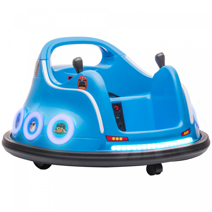 Qaba Auto-tamponneuse 12 V Pour Enfants, Voiture Electrique Sous Licence Angry Bird Avec Deux Joysticks, Rotation A 360 Degres, Musique, Lumieres Led, Pour Les 3 A 5 Ans, Bleu