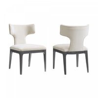  Chaise laterale en bois et chenille creme style mid-century Eloria - Lot de 2