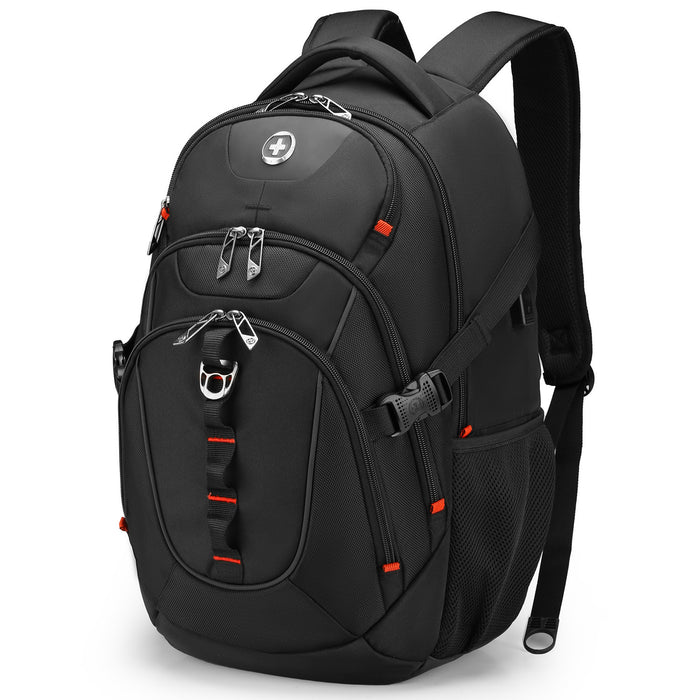 Sac a dos scolaire Swissdigital Vector – Sac pour ordinateur portable de 17\", chargement USB, detecteur SDD, protection RFID, bord reflechissant, systeme Add-A-Bag