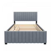 Lit plateforme Ethan rembourre en velours, gain de place, avec tiroir gigogne, taille full, gris