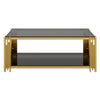 Aria 47.5 Inch Modern Rectangular Coffee Table with Asymmetrical Gold Frame and Mirror Top, Black | Aria Table Basse Rectangulaire Moderne 47.5 po avec Cadre Asymetrique Dore et Plateau Miroir, Noir