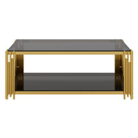 Aria Table Basse Rectangulaire Moderne 47.5 po avec Cadre Asymetrique Dore et Plateau Miroir, Noir
