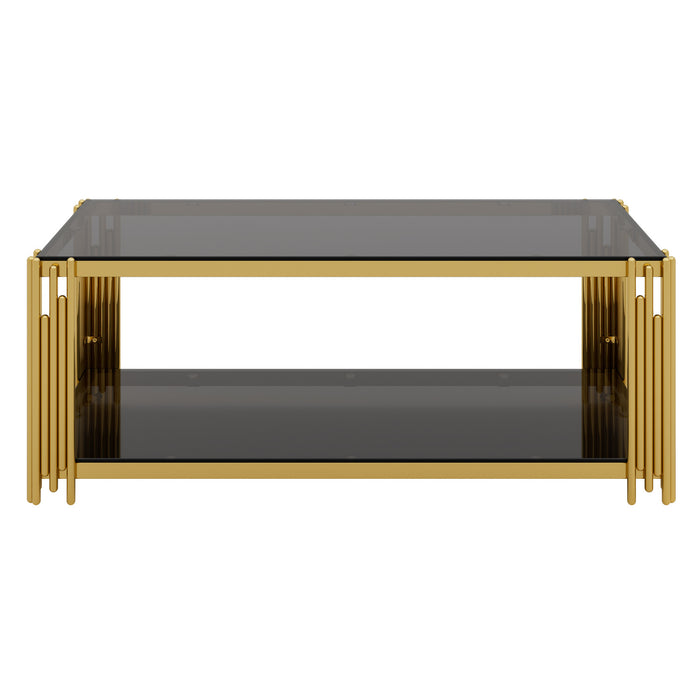 Aria Table Basse Rectangulaire Moderne 47.5 po avec Cadre Asymetrique Dore et Plateau Miroir, Noir