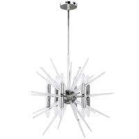 Lustre Vela de Dainolite à pointes en acrylique transparent, avec fini chromé poli et 12 ampoules