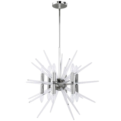 Dainolite Vela 12 Light Chandelier Polished Chrome Finish Clear Acrylic Spikes Lamp|Lustre Vela de Dainolite à pointes en acrylique transparent, avec fini chromé poli et 12 ampoules