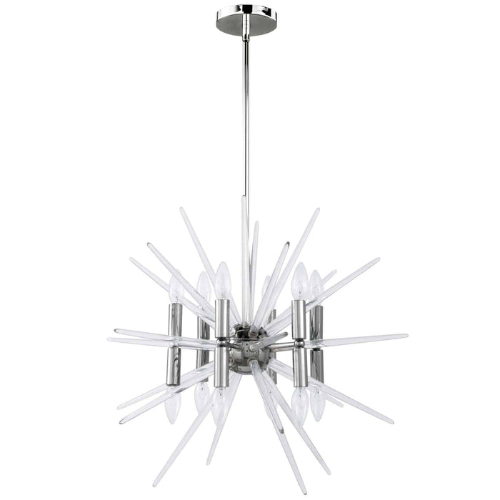 Lustre Vela de Dainolite à pointes en acrylique transparent, avec fini chromé poli et 12 ampoules