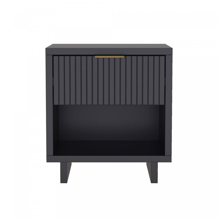 Table de nuit contemporaine Elara 18\" en bois massif gris charbon (1 tiroir)