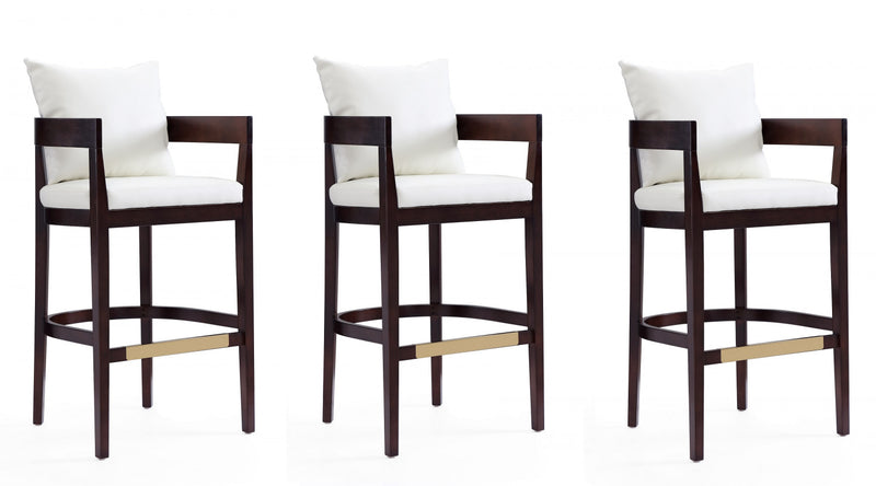 Tabouret de bar en bois rembourre style mid-century Ritz, ivoire – Lot de 3
