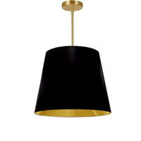 Luminaire suspendu moyen de Dainolite avec très grand abat-jour cylindrique effilé noir et doré, et 1 ampoule