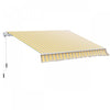 Outsunny 12' X 10' Store Banne Manuel Retractable Aluminium Polyester Impermeabilise Anti-uv Jaune Et Blanc