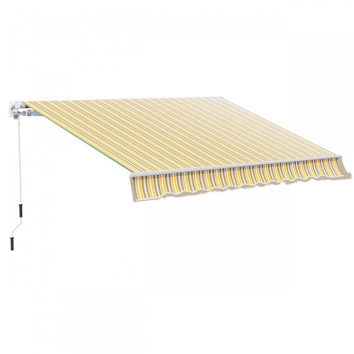 Outsunny 12' X 10' Store Banne Manuel Retractable Aluminium Polyester Impermeabilise Anti-uv Jaune Et Blanc