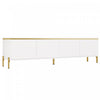 Croma Meuble TV Moderne Haute Brillance 67 po avec Gestion des Cables et Garniture Doree, Blanc