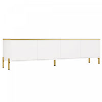  Croma Meuble TV Moderne Haute Brillance 67 po avec Gestion des Cables et Garniture Doree, Blanc