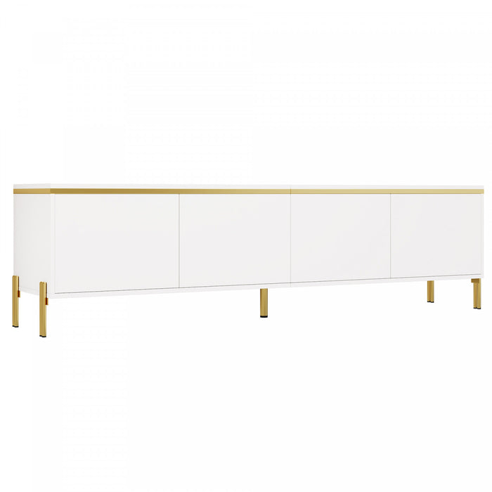 Croma Meuble TV Moderne Haute Brillance 67 po avec Gestion des Cables et Garniture Doree, Blanc