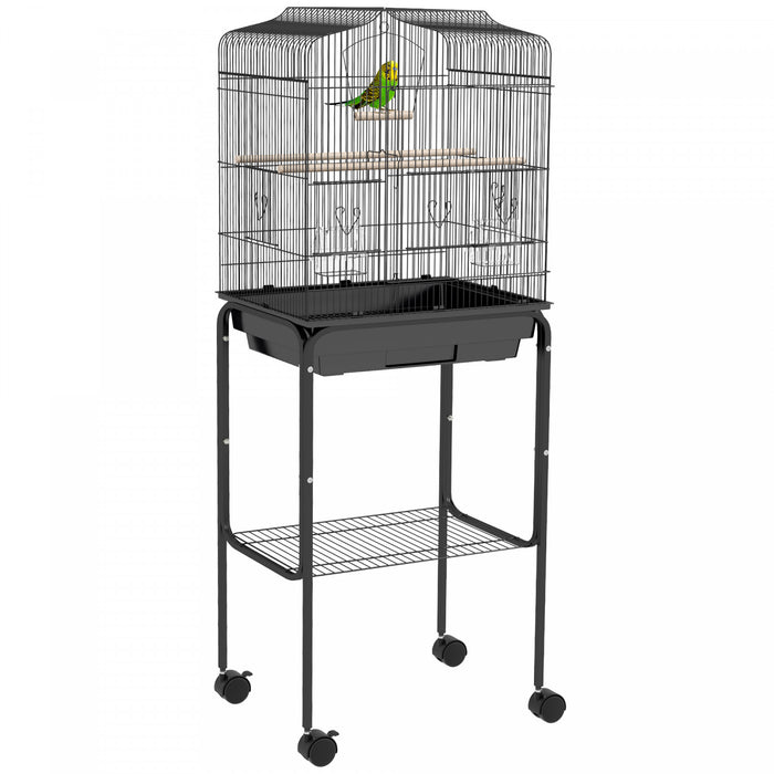 Grande Cage A Oiseaux Roulante 49\", Balancoire, Perche, Noir