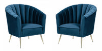  Fauteuil d’appoint en velours bleu style mid-century Rosemont – Lot de 2