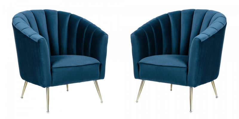 Fauteuil d’appoint en velours bleu style mid-century Rosemont – Lot de 2