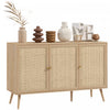 HOMCOM Buffet de cuisine avec 3 etageres portes en rotin, bois naturel