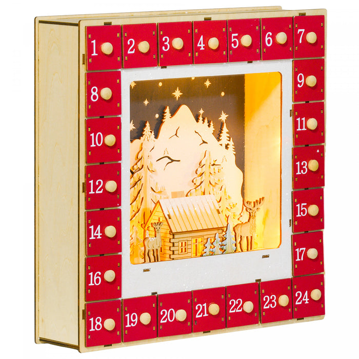 Homcom Calendrier De L'avent De Noel Avec 24 Tiroirs Et Lumieres Led