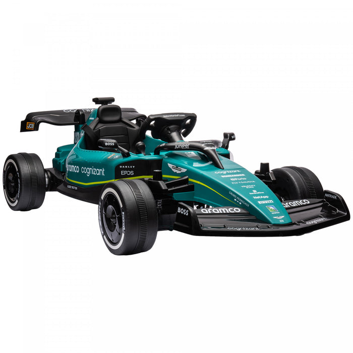 Qaba Kart Electrique 12 V Pour Enfants Avec 4 Roues Absorbant Les Chocs, Voiture De Course Exterieure Avec Bluetooth, Telecommande, Klaxon Musical, Pour Les 3 A 6 Ans, Vert