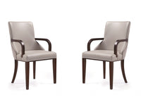 Fauteuil moderne Shubert en bois, cuir vegetalien et velours, gris clair - Lot de 2