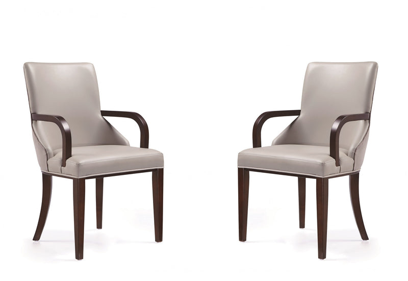Fauteuil moderne Shubert en bois, cuir vegetalien et velours, gris clair - Lot de 2
