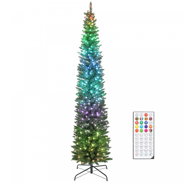 HOMCOM Sapin de Noel de 7,5pi avec LEDs Synchronisees, Sapin de Noel, Vert