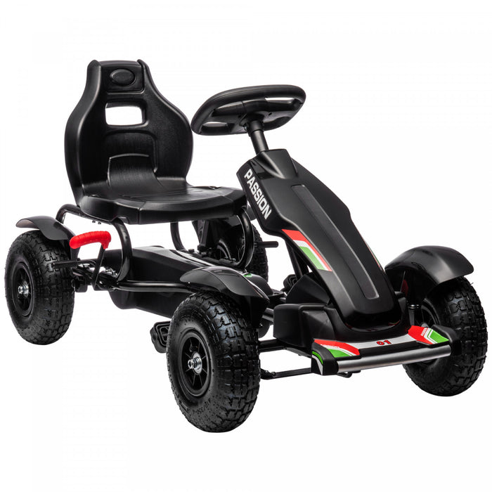 Aosom Kart A Pedales Pour Enfants, Voiture A Pedales Avec Seau Reglable, Frein A Main, 4 Roues En Caoutchouc, 5 A 12 Ans, Noir