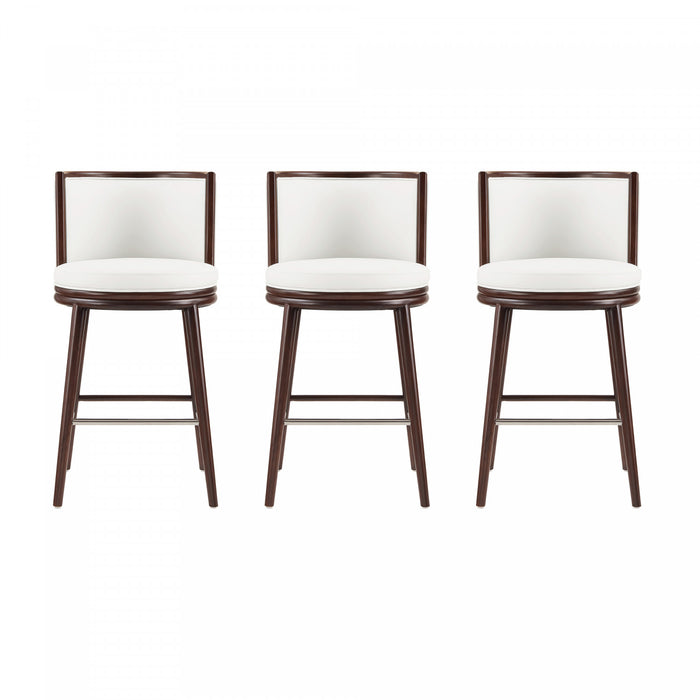 Tabouret de bar moderne en bois et tissu Evalyn blanc - Lot de 3
