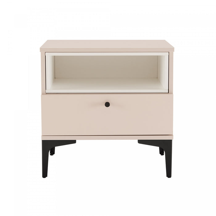 Table de nuit moderne Amara 20\" en rose pale et blanc (1 tiroir)