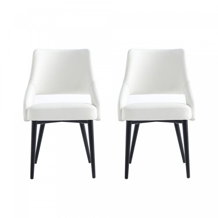 Chaise de salle a manger moderne Tremont en cuir vegetalien blanc avec structure en metal - Lot de 2